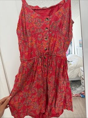 Kimchi Blue Red Floral Button-Front Romper